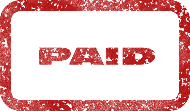 the word paid is written in red on a black background